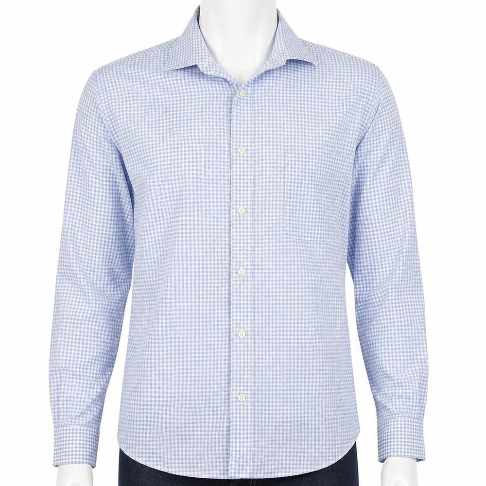 Lauren Ralph Lauren Mens Blue White Gingham Stretch Dress Shirt 16.5 34/35 L